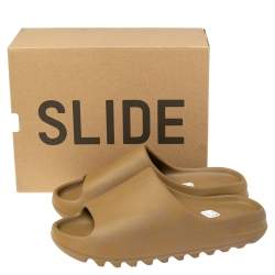 Pre Owned Yezzy X Adiddas Brown Rubber Pure Slides Size 44.5