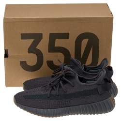 Pre Owned Yeezy x Adidas Black Knit Fabric Boost 350 V2 Black Cinder Low Top Sneakers Size 42 2/3