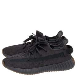 Pre Owned Yeezy x Adidas Black Knit Fabric Boost 350 V2 Black Cinder Low Top Sneakers Size 42 2/3