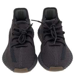 Pre Owned Yeezy x Adidas Black Knit Fabric Boost 350 V2 Black Cinder Low Top Sneakers Size 42 2/3