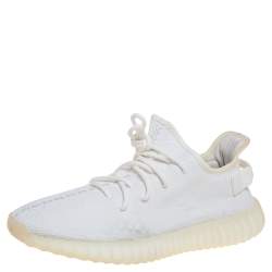 Pre Owned Yeezy x Adidas 350 V2 White Knit Fabric Lace Up Sneakers Size 46