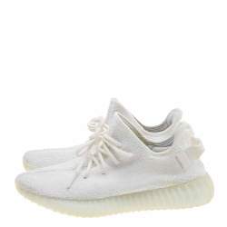 Pre Owned Yeezy x Adidas White Knit Fabric Boost 350 V2 Triple White Sneakers Size 43 1/3