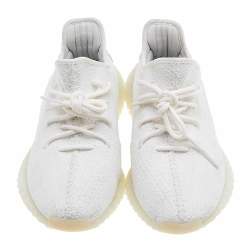 Pre Owned Yeezy x Adidas White Knit Fabric Boost 350 V2 Triple White Sneakers Size 43 1/3