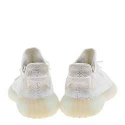 Pre Owned Yeezy x Adidas White Knit Fabric Boost 350 V2 Triple White Sneakers Size 43 1/3