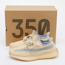 Pre Owned Yeezy x Adidas Beige Knit Fabric Boost 350 V2 Linen Low Top Sneakers Size 39 1/3 