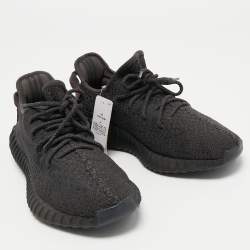 Pre Owned Yeezy x Adidas Black Knit Fabric Boost 350 V2 Black Reflective Sneakers Size 42