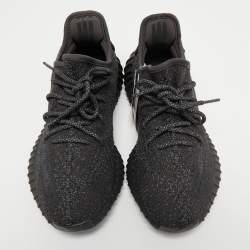 Pre Owned Yeezy x Adidas Black Knit Fabric Boost 350 V2 Black Reflective Sneakers Size 42