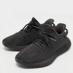 Pre Owned Yeezy x Adidas Black Knit Fabric Boost 350 V2 Black Reflective Sneakers Size 42