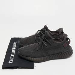 Pre Owned Yeezy x Adidas Black Knit Fabric Boost 350 V2 Black Reflective Sneakers Size 42