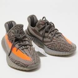 Pre Owned Yeezy x Adiddas Grey Knit Fabric Boost 350 v2 Sneakers Size 40