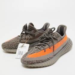 Pre Owned Yeezy x Adiddas Grey Knit Fabric Boost 350 v2 Sneakers Size 40