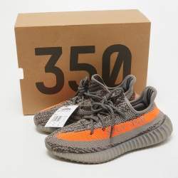 Pre Owned Yeezy x Adiddas Grey Knit Fabric Boost 350 v2 Sneakers Size 40