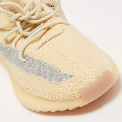 Pre Owned Yeezy x Adidas Light Yellow/Blue Knit Fabric 350 V2 Linen Sneakers Size 46