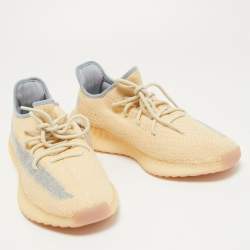 Pre Owned Yeezy x Adidas Light Yellow/Blue Knit Fabric 350 V2 Linen Sneakers Size 46