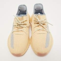 Pre Owned Yeezy x Adidas Light Yellow/Blue Knit Fabric 350 V2 Linen Sneakers Size 46