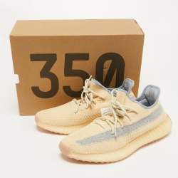 Pre Owned Yeezy x Adidas Light Yellow/Blue Knit Fabric 350 V2 Linen Sneakers Size 46