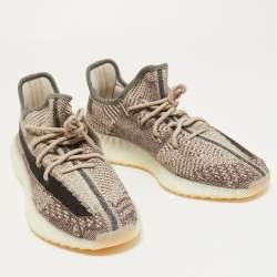 Pre Owned Yeezy x Adidas Brown/Beige Knit Fabric 350 V2 Zyon Sneakers Size 46