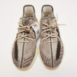 Pre Owned Yeezy x Adidas Brown/Beige Knit Fabric 350 V2 Zyon Sneakers Size 46