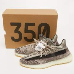 Pre Owned Yeezy x Adidas Brown/Beige Knit Fabric 350 V2 Zyon Sneakers Size 46