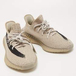 Pre Owned Yeezy x Adidas Grey/Black Knit Fabric Boost 350 V2 Slate Sneakers Size 42 2/3