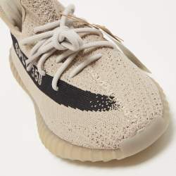 Pre Owned Yeezy x Adidas Grey/Black Knit Fabric Boost 350 V2 Slate Sneakers Size 42 2/3