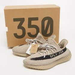 Pre Owned Yeezy x Adidas Grey/Black Knit Fabric Boost 350 V2 Slate Sneakers Size 42 2/3