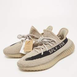Pre Owned Yeezy x Adidas Grey/Black Knit Fabric Boost 350 V2 Slate Sneakers Size 42 2/3