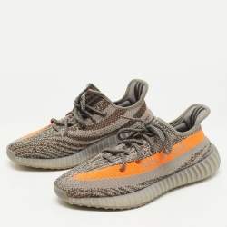 Pre Owned Adidas Yeezy Grey Knit Fabric Boost 350 V2 Beluga Reflective Sneakers Size 45 1/3