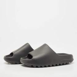 Pre Owned Adidas Black Rubber Yeezy Slide Onyx Slide Flats Size 43