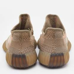 Pre Owned Yeezy x Adidas Olive Green Knit Fabric Boost 350 V2 Israfil Sneakers Size 411/3