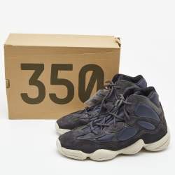 Pre Owned Yeezy x adidas Dark Blue Suede and Fabric Yeezy 500 High Top Sneakers Size 48