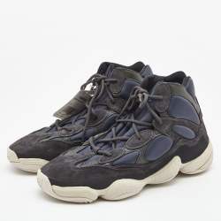 Pre Owned Yeezy x adidas Dark Blue Suede and Fabric Yeezy 500 High Top Sneakers Size 48