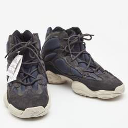 Pre Owned Yeezy x adidas Dark Blue Suede and Fabric Yeezy 500 High Top Sneakers Size 48