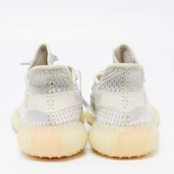 Pre Owned Yeezy x Adidas White/Cream Knit Fabric Boost 350 V2 Lundmark Non Reflective Sneakers Size 48