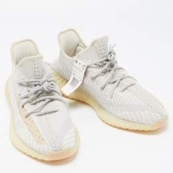 Pre Owned Yeezy x Adidas White/Cream Knit Fabric Boost 350 V2 Lundmark Non Reflective Sneakers Size 48