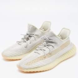 Pre Owned Yeezy x Adidas White/Cream Knit Fabric Boost 350 V2 Lundmark Non Reflective Sneakers Size 48