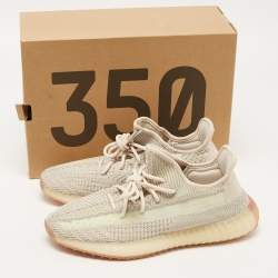 Pre Owned Yeezy x Adidas Beige/Grey Knit Fabric Boost 350 V2 Citrin Sneakers Size 44 2/3