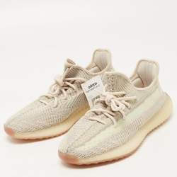 Pre Owned Yeezy x Adidas Beige/Grey Knit Fabric Boost 350 V2 Citrin Sneakers Size 44 2/3