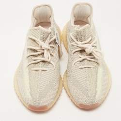 Pre Owned Yeezy x Adidas Beige/Grey Knit Fabric Boost 350 V2 Citrin Sneakers Size 44 2/3