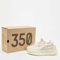 Pre Owned Yeezy x Adidas Off White Knit Fabric Boost 350 V2 Bone Sneakers Size 46