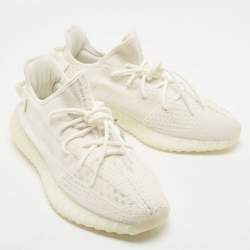 Pre Owned Yeezy x Adidas Off White Knit Fabric Boost 350 V2 Bone Sneakers Size 46