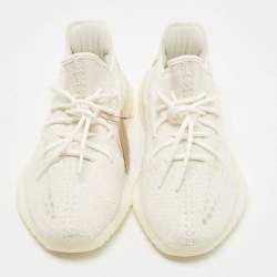 Pre Owned Yeezy x Adidas Off White Knit Fabric Boost 350 V2 Bone Sneakers Size 46