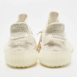 Pre Owned Yeezy x Adidas Off White Knit Fabric Boost 350 V2 Bone Sneakers Size 46