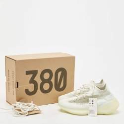 Pre Owned Yeezy x Adidas White/Blue Cotton Knit Boost-380-Calcite-Glow Sneakers Size 41 1/3
