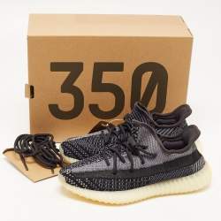 Pre Owned Yeezy x Adidas Black/Grey Knit Fabric Boost 350 V2 Carbon Sneakers Size 40 2/3