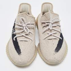 Pre Owned Yeezy x Adidas Grey/Black Knit Fabric Boot 350 V2 Core Black-State Sneakers Size 45 1/3