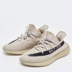 Pre Owned Yeezy x Adidas Grey/Black Knit Fabric Boot 350 V2 Core Black-State Sneakers Size 45 1/3