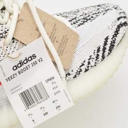 Pre Owned Yeezy x Adidas White/Black Knit Fabric Boost 350 V2 Sneakers Size 411/3