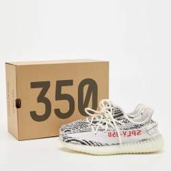 Pre Owned Yeezy x Adidas White/Black Knit Fabric Boost 350 V2 Sneakers Size 411/3