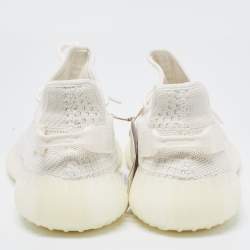 Pre Owned Yeezy x Adidas White Knit Fabric and Mesh Boost 350 V2 Bone Sneakers Size 44